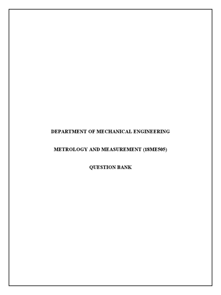 Department of Mechanical Engineering Metrology and Measurement (18me505