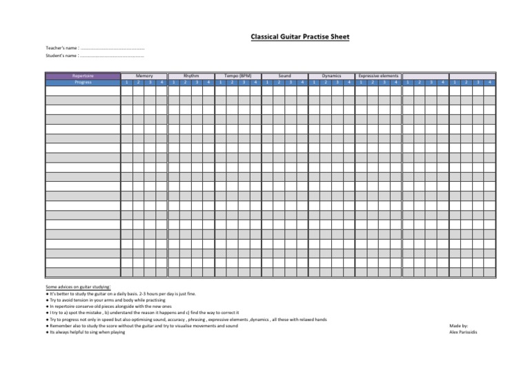 Guitar Practise Sheet en | PDF