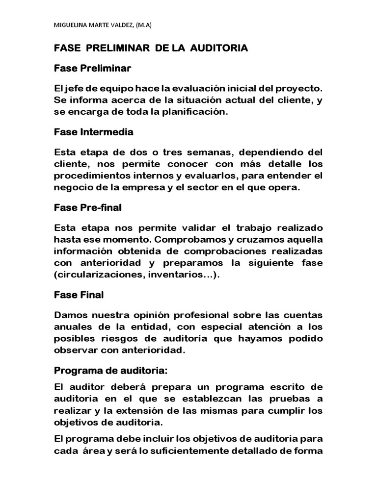 Fase Preliminar de La Auditoria | PDF | Auditoría | Contralor