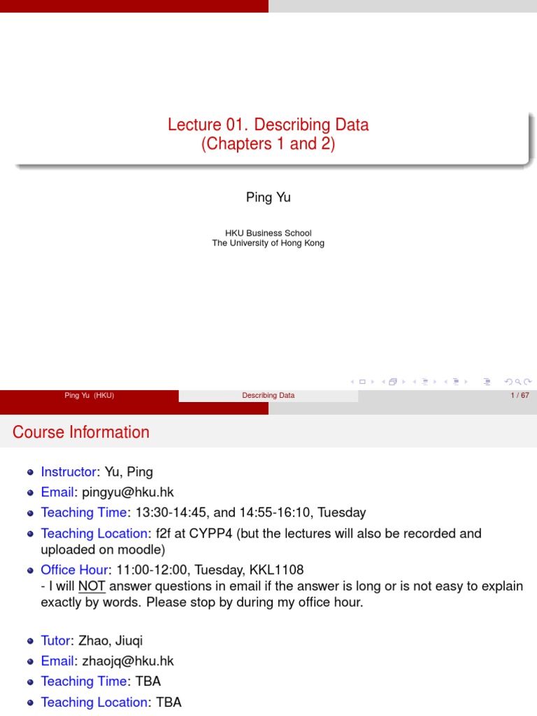 Lecture01 Describing Data Ver2 | PDF | Sampling (Statistics) | Statistics