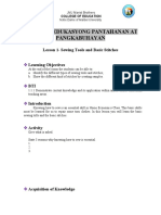 Module 1-Edukasyong Pantahanan at Pangkabuhayan: Lesson 1-Sewing Tools and Basic Stitches Learning Objectives