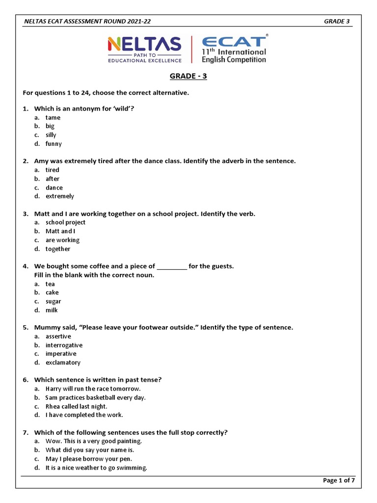 Neltas Exam For Class 5