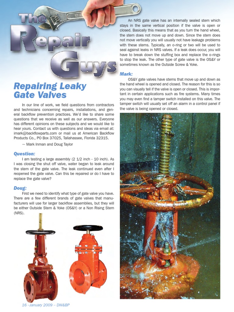 Repairing Leaky Gate Valves Mark PDF Valve Leak