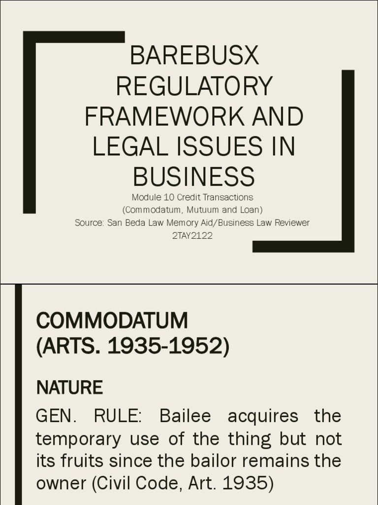 Legal Aspects of Commodatum and Mutuum | PDF | Loans | Lease