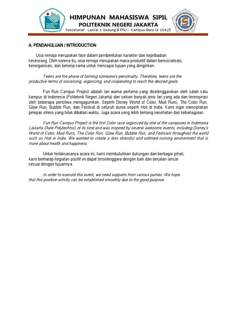 Proposal Fun Run 2015 PNJ | PDF