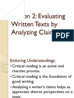 Lesson 2: Evaluating Written Texts by Analyzing Claims