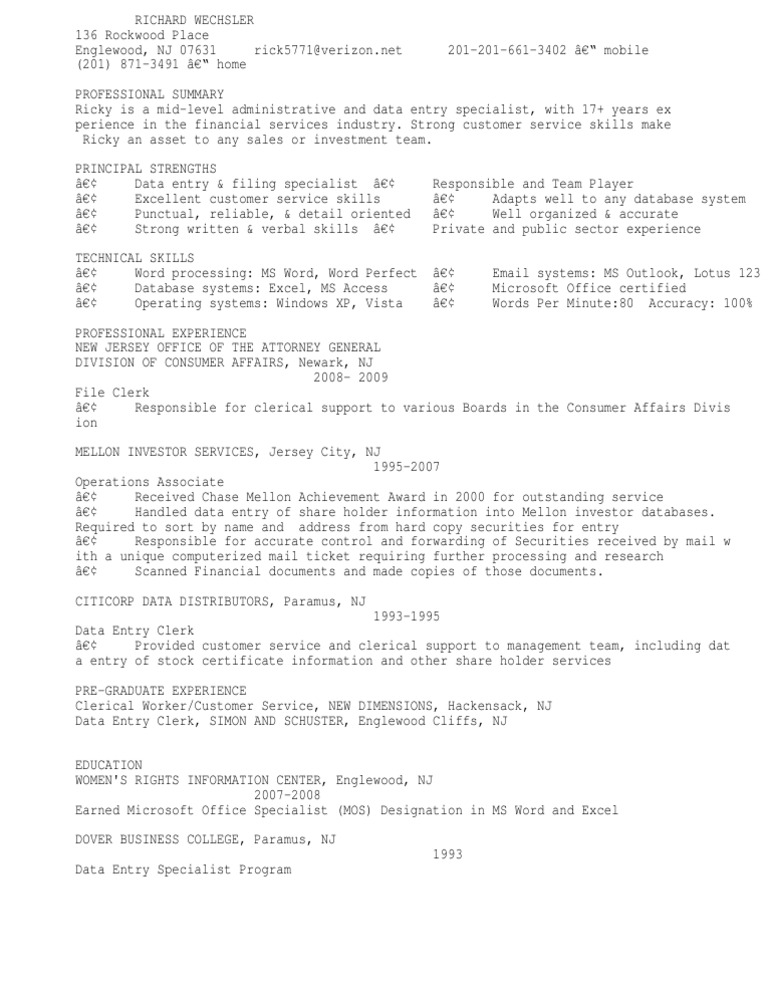 My Resume Pdf Microsoft Microsoft Excel