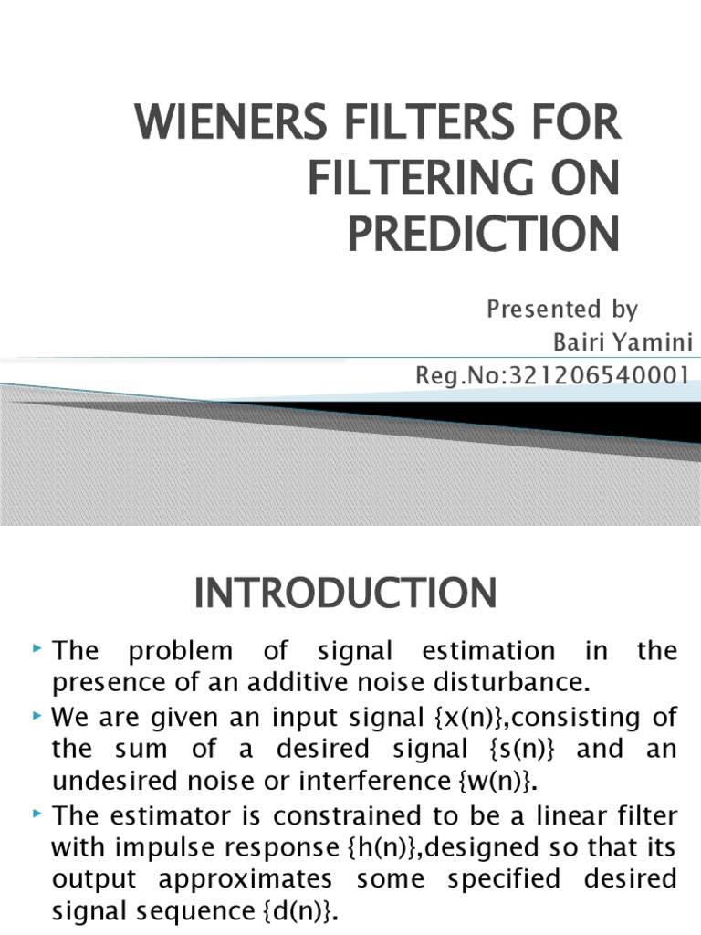 Wieners Filters For Filtering On Prediction PDF Computer Science