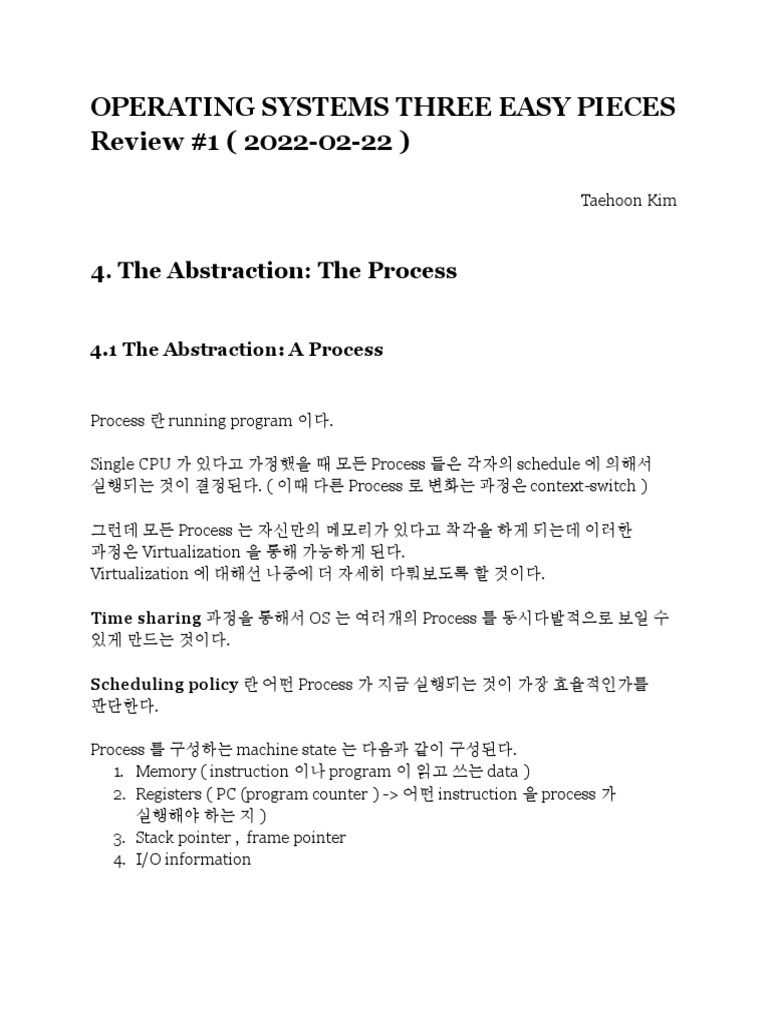OPERATING SYSTEMS THREE EASY PIECES 1 Review PDF