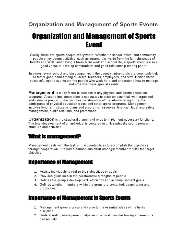 Anization and Management of Sports Events PDF Goal Sports