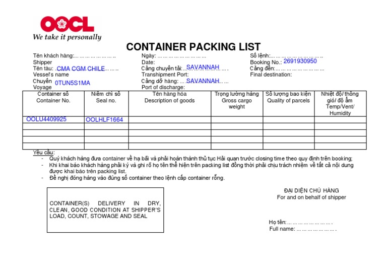 Packing List OOCL | PDF