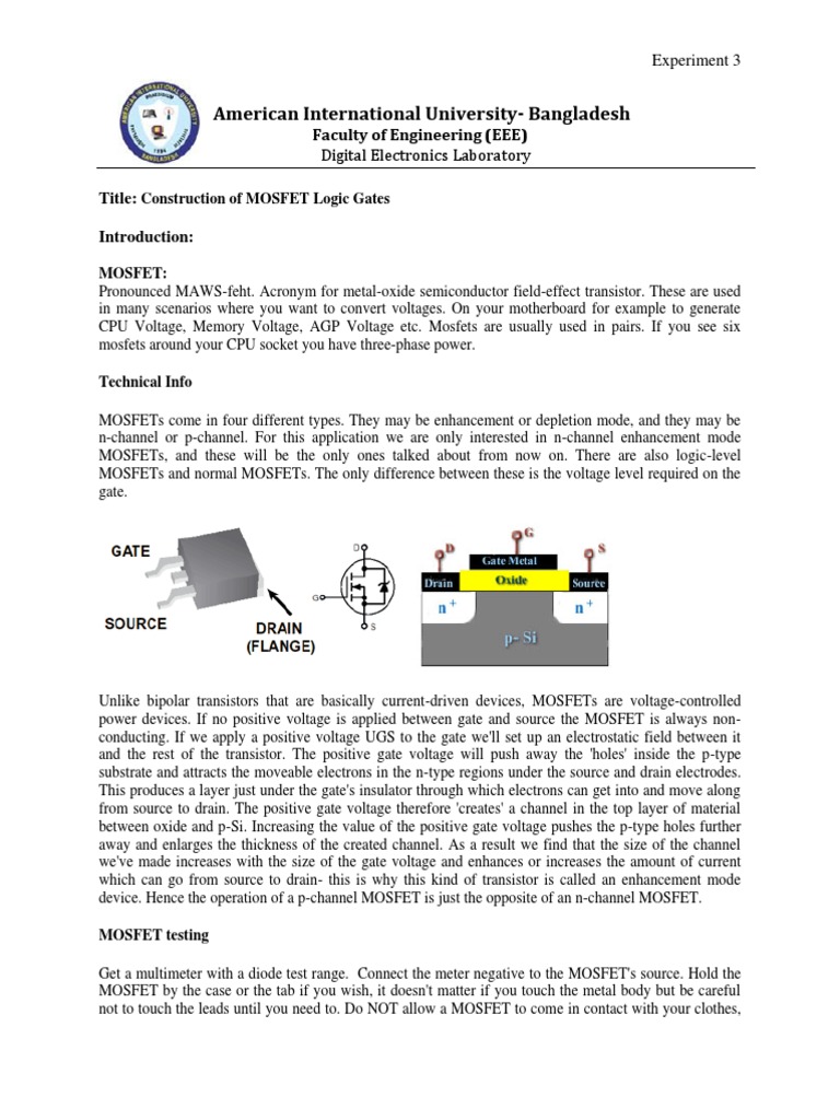 Dec Exp 3 Student Manual | PDF | Cmos | Mosfet
