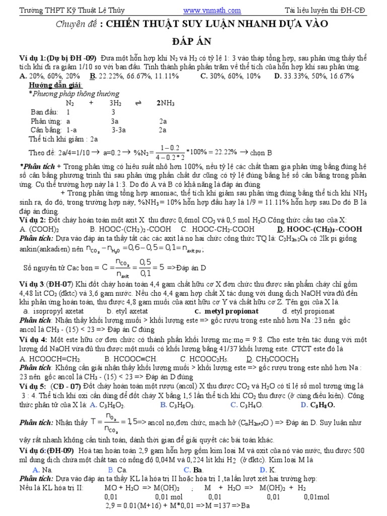 Tranphuht Com Chuyen Dehoahoc Chien Thuat Suy Luan Nhanh Dua Vao Dap An Pdf