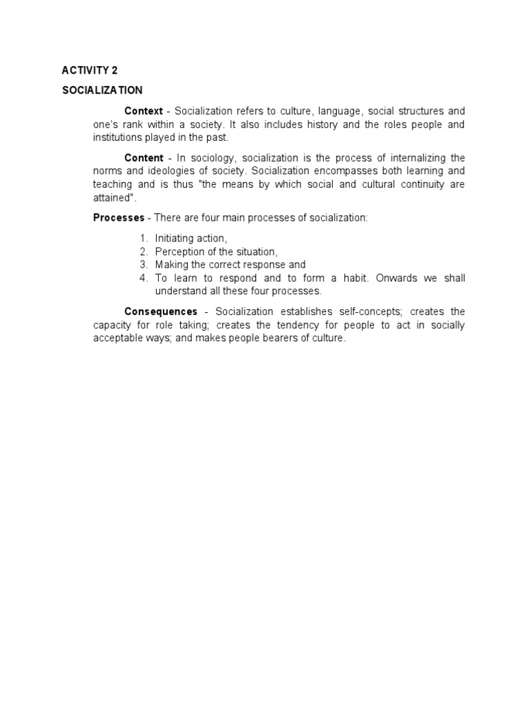 Activity 2 Socialization | PDF | Career & Growth | Social Science