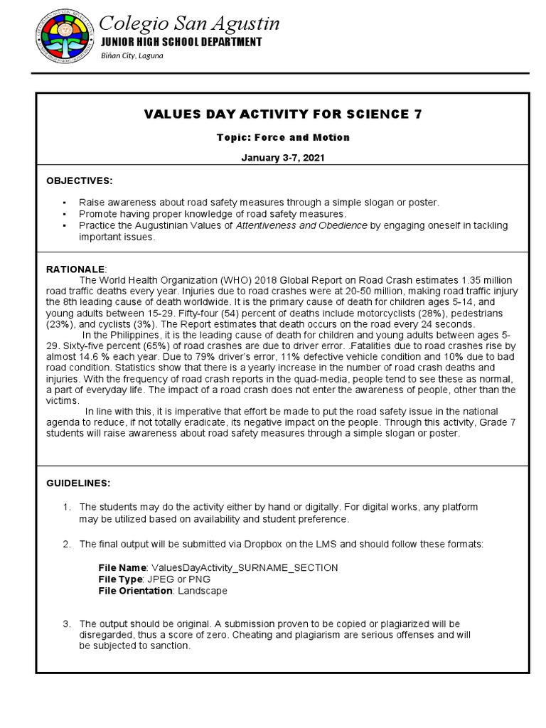 Values Day Activity For Science 7: Junior High School Department | PDF ...