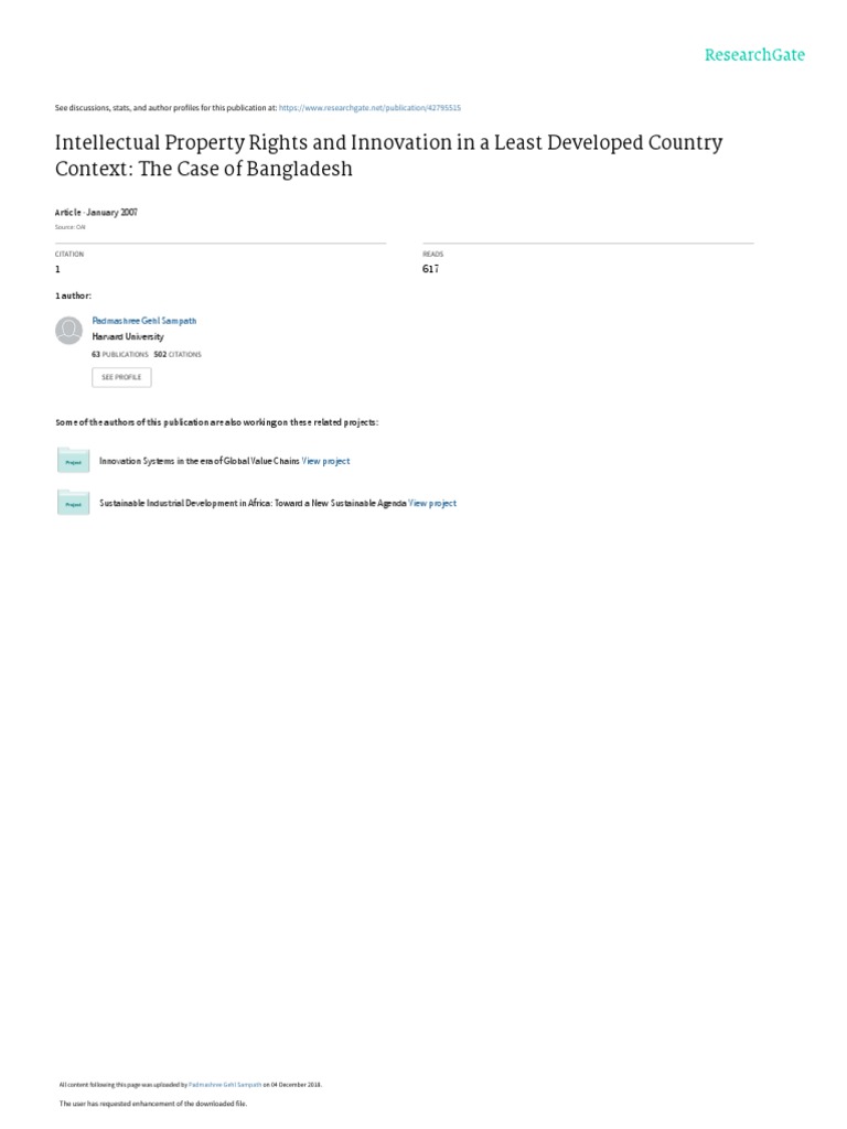 Intellectual Property Rights and Innovation in A Least Developed Country Context The Case of