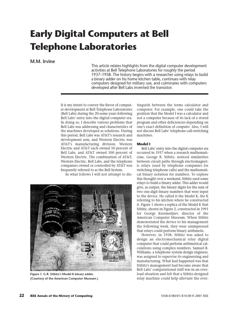 Early Digital Computers at Bell Telephone Laboratories - M.M. Irvine ...
