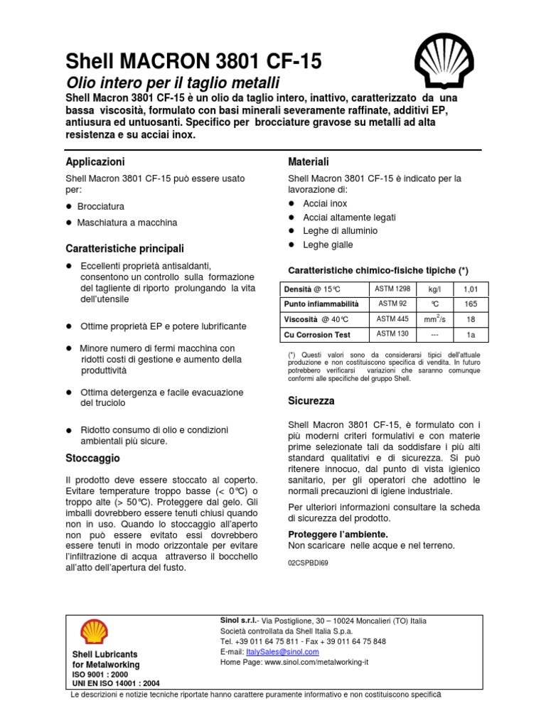 Shell Macron 3801 CF 15 - Pds - Ita | PDF