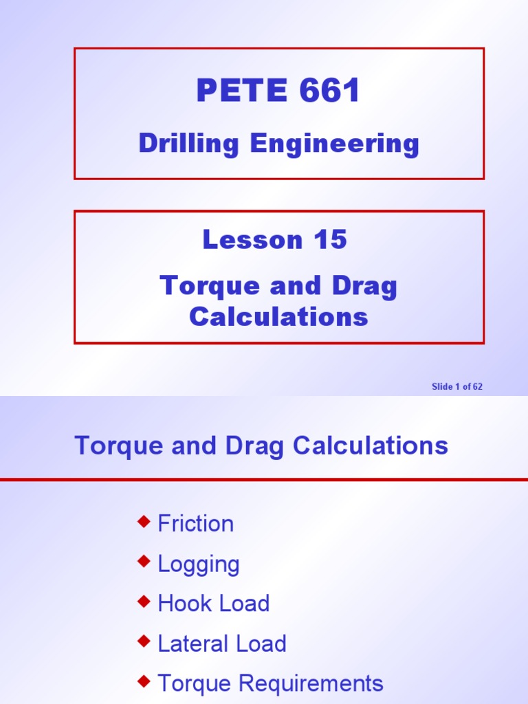 Torque And Drag Calculations Pdf Force Rotation Around A Fixed Axis
