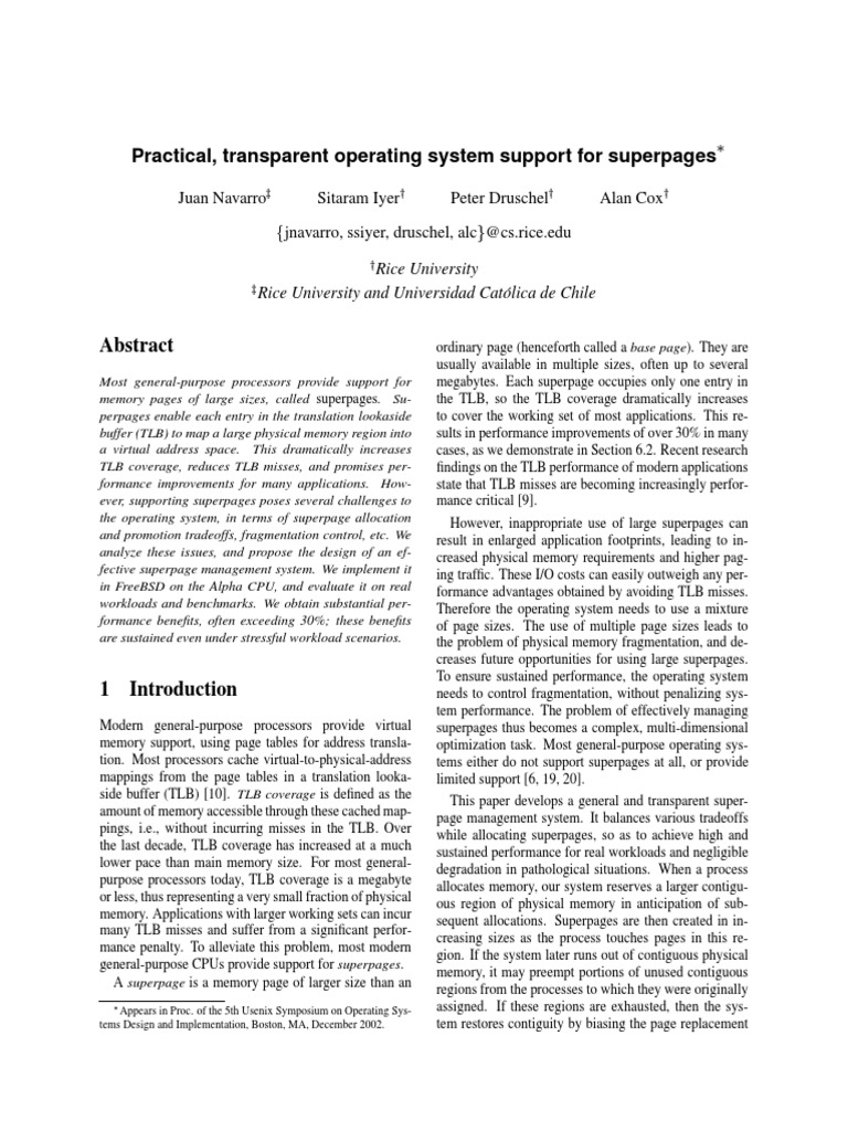 Superpage Management in Operating Systems | PDF | Cpu Cache | Computer ...