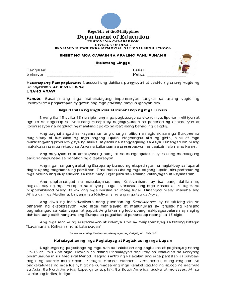 Ap8 Q3 Week 2 Activitiy Sheet | PDF