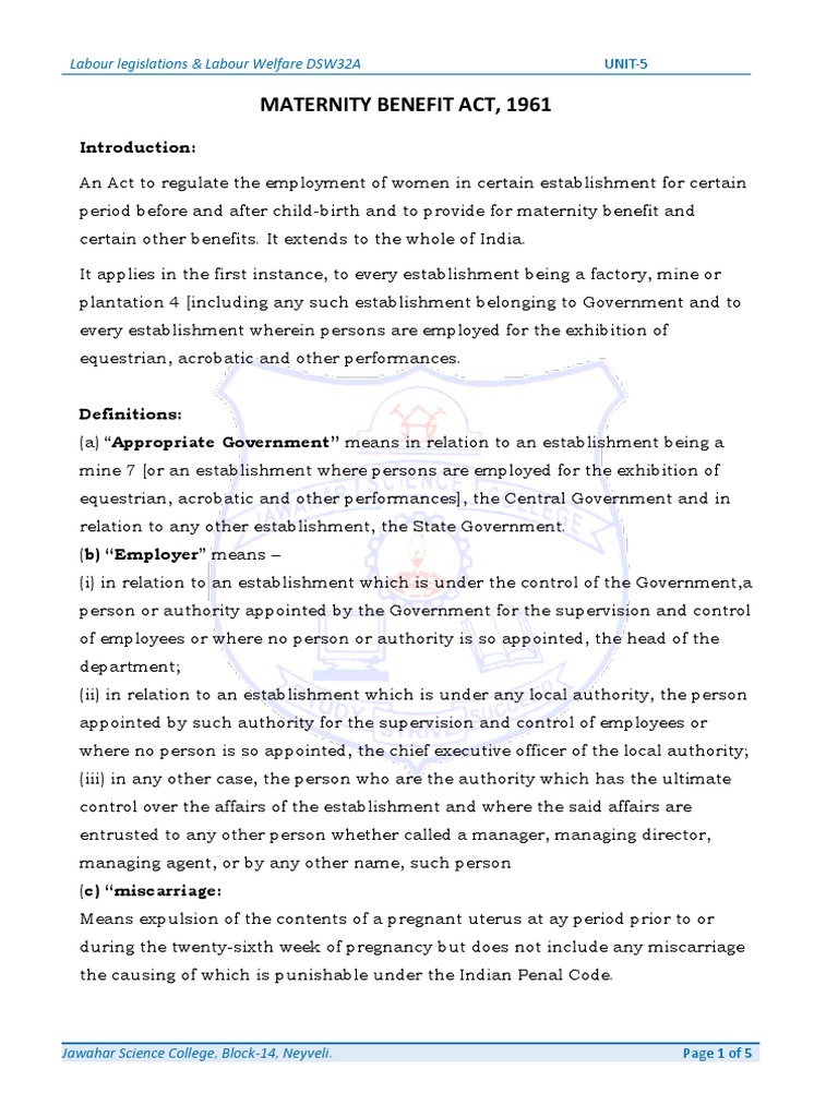 Maternity Benefit Act 1961 PDF Employment Childbirth