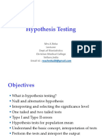 Hypothesis Testing: Mrs.K.Reka Lecturer Dept - of Biostatistics Christian Medical College Vellore, India Email Id