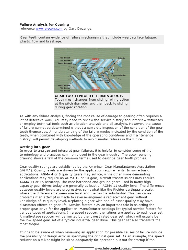 Failure Analysis For Gears | PDF | Gear | Wear
