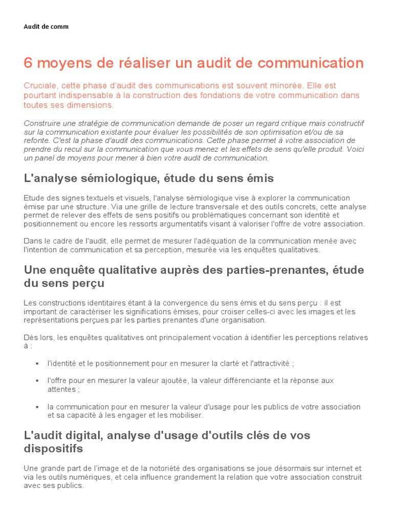 6 Méthodes pour un Audit de Communication | PDF | Audit | la communication