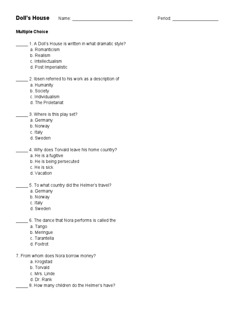 A Doll S House Test PDF A Doll's House