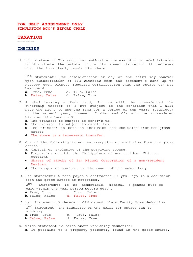 @tax - Simulation Exam (Theories) | PDF | Taxes | Taxpayer