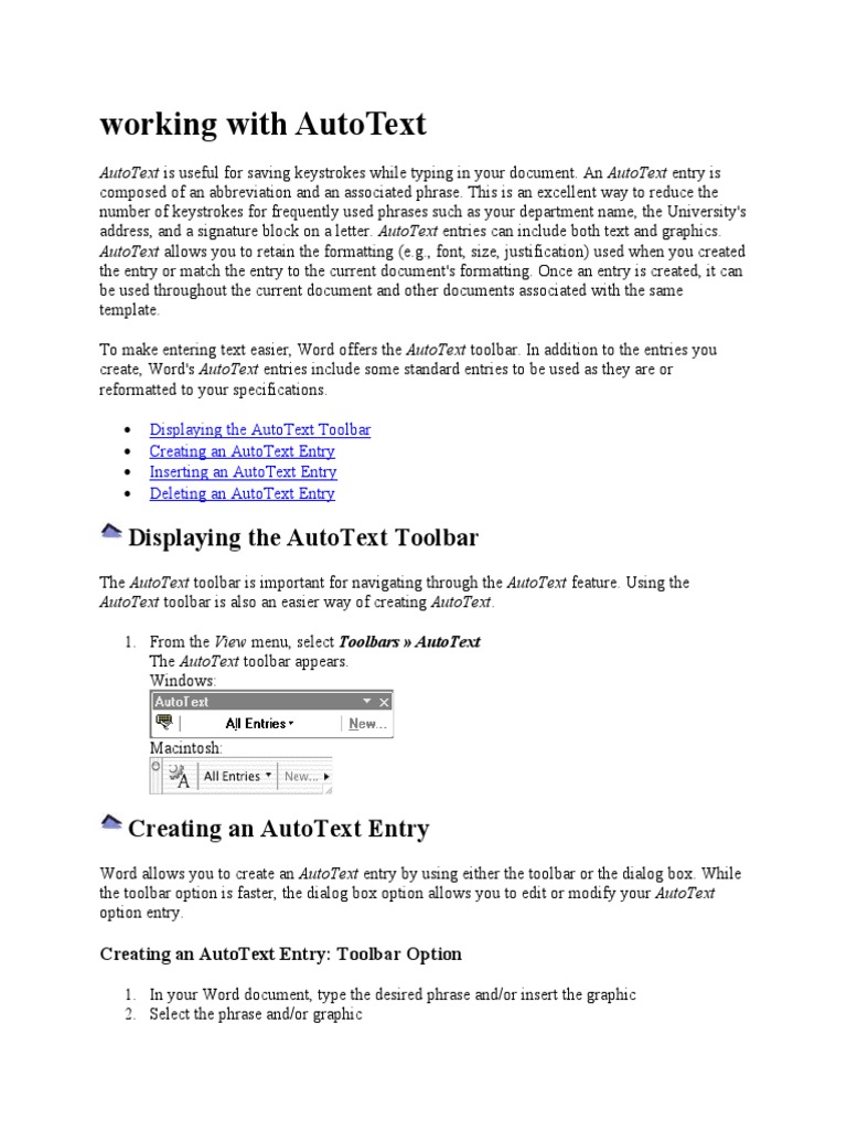 Working With Autotext: Displaying The Autotext Toolbar | PDF | Computer ...