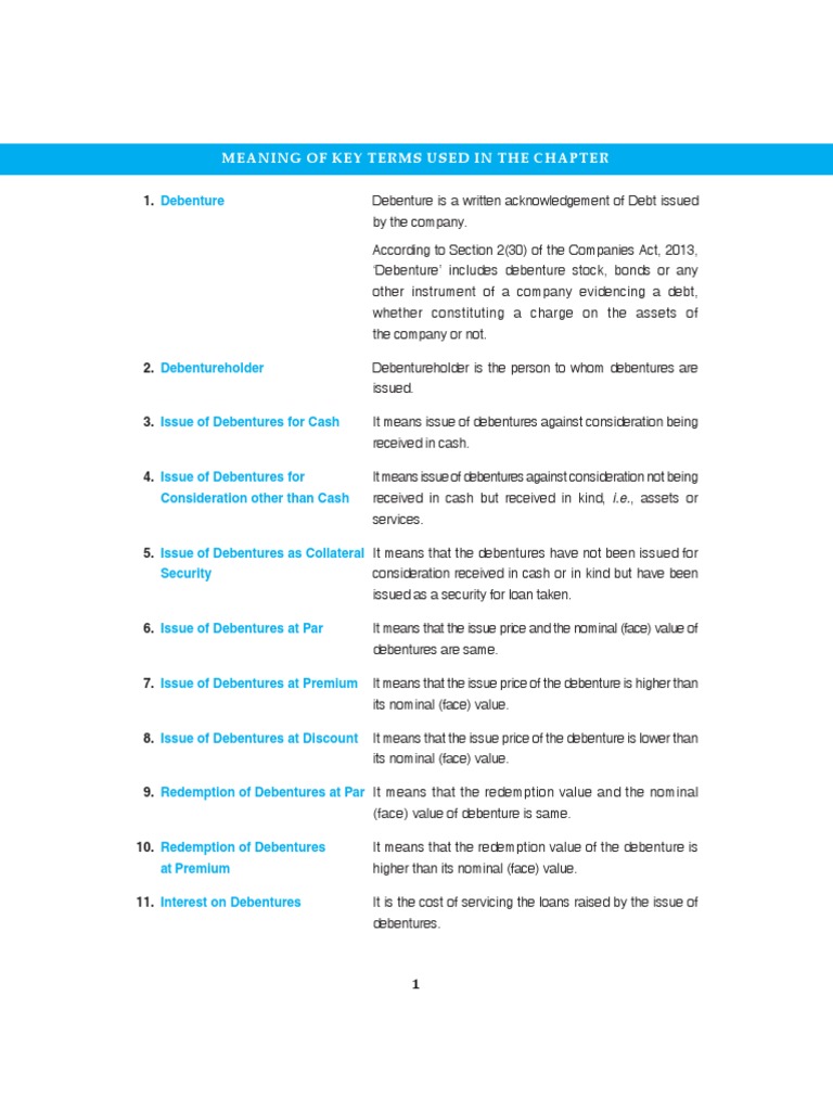 Issue of Debentures (KeyTerms) PDF Debenture Balance Sheet