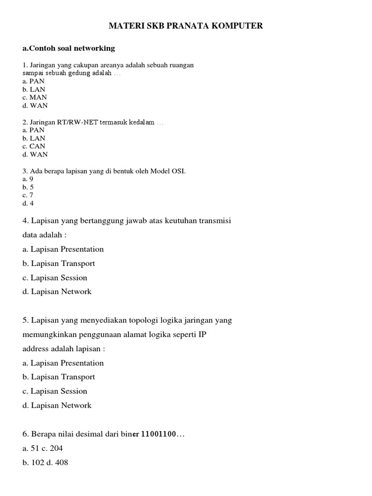 Soal SKB Pranata Komputer Ahli | PDF | Metode & Bahan Ajar | Komputer
