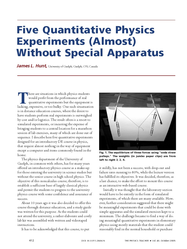 Five Quantitative Physics Experiments Experiment Force