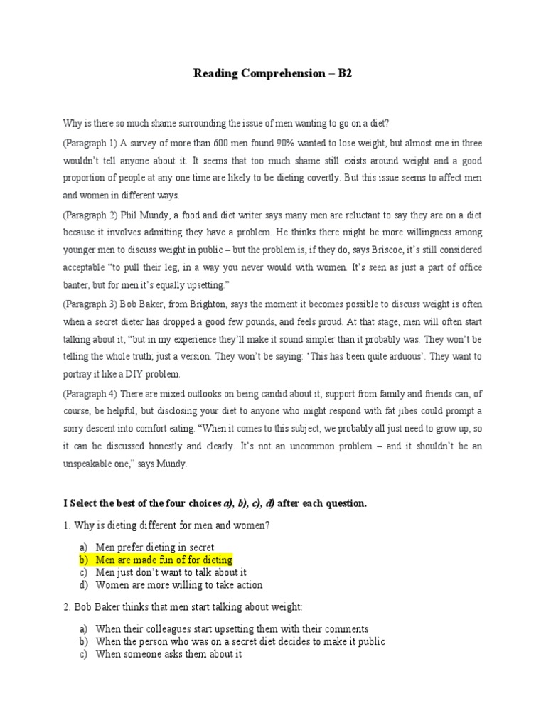 Reading Comprehension B2 Pdf With Answers – NUUWI