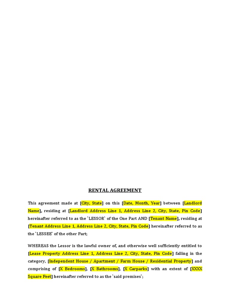 Rental Agreement Template in Hindi | PDF | Lease | Leasehold Estate