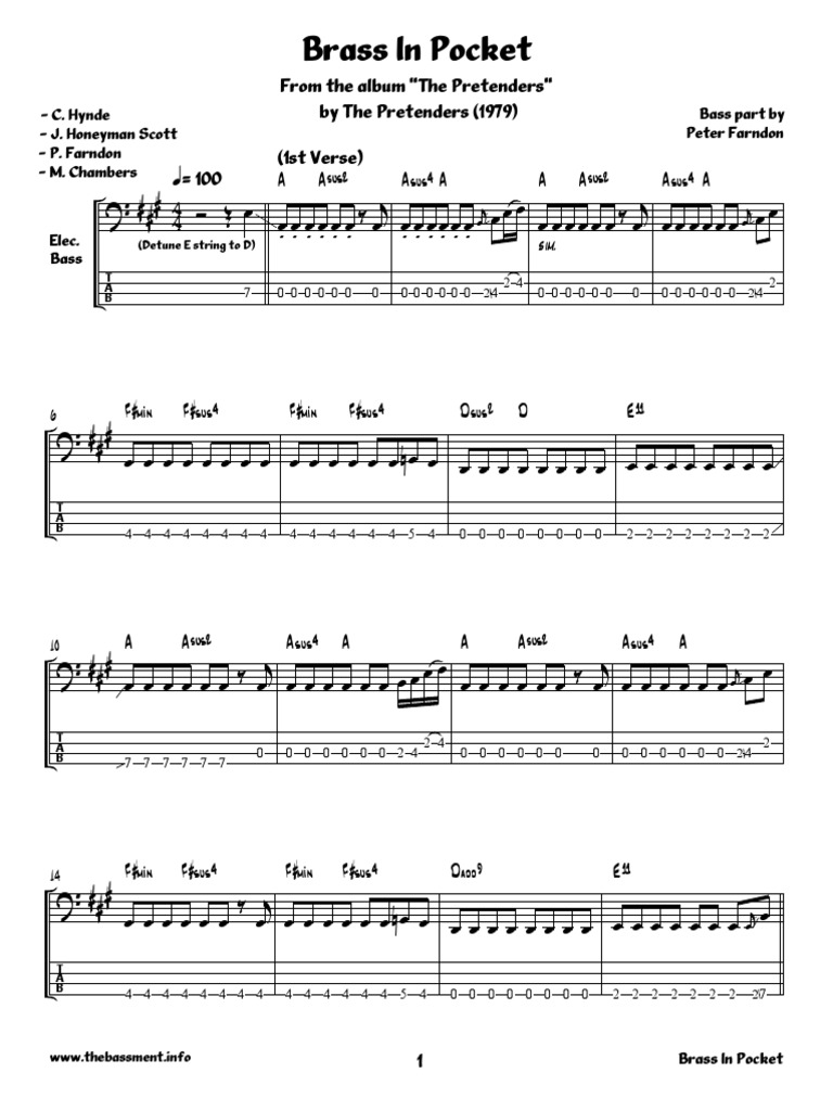 The PretendersBrass in The PocketTab PDF British Rock Musicians English Musicians