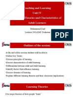 Teaching and Learning Unit IV Learning Theories and Characteristics of Adult Learners
