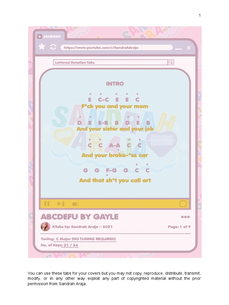 Prtitura Kalimba - Abcdefu by GAYLE - Letras | PDF | Copyright ...