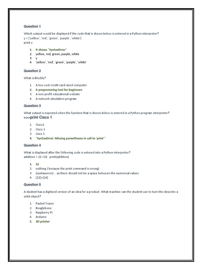 Chapter 2 Quiz | PDF | Variable (Computer Science) | Python ...