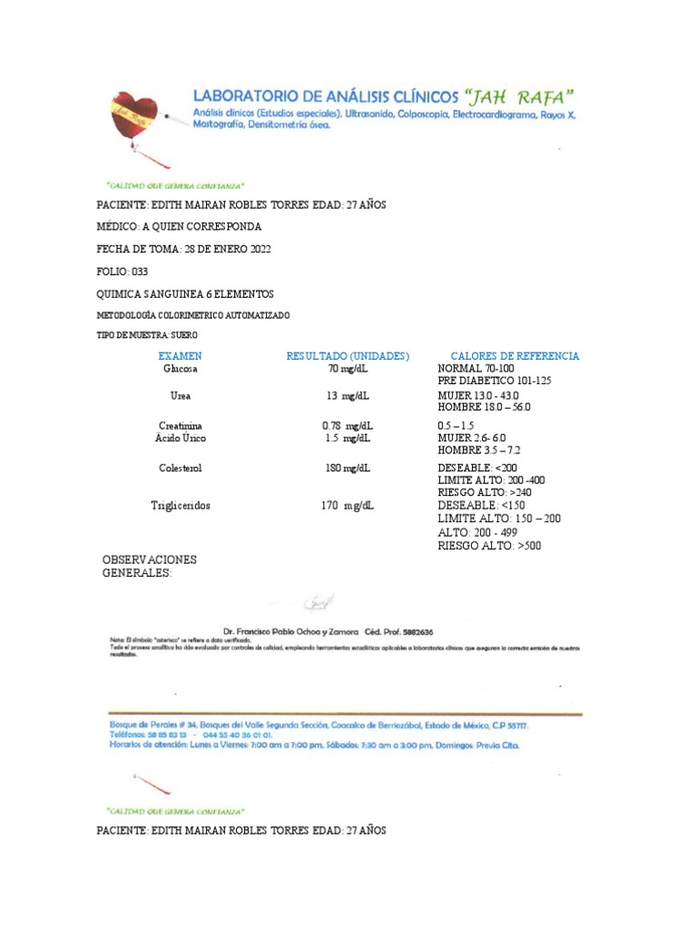 EDITH MAIRAN ROBLES Analisis Lab 28 Enero 2022 | PDF | Sangre | Anatomía