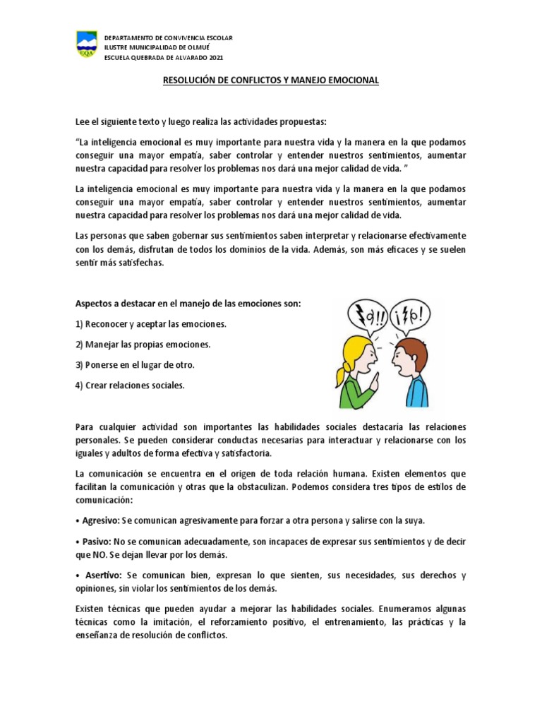 Resolución de Conflictos y Manejo Emocional | PDF | Las emociones | Empatía