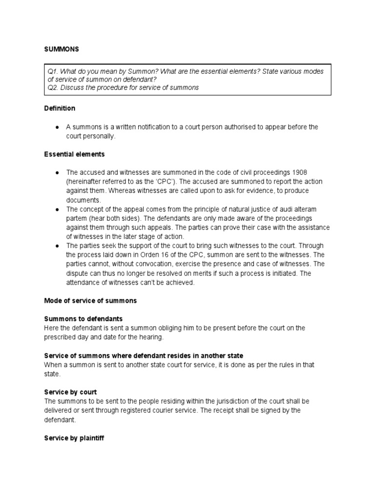 Modes of Service of Summons Explained | PDF | Summons | Witness