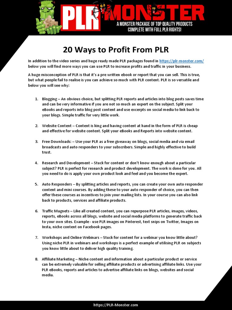 20 Ways To Profit From PLR | PDF | Affiliate Marketing | Websites