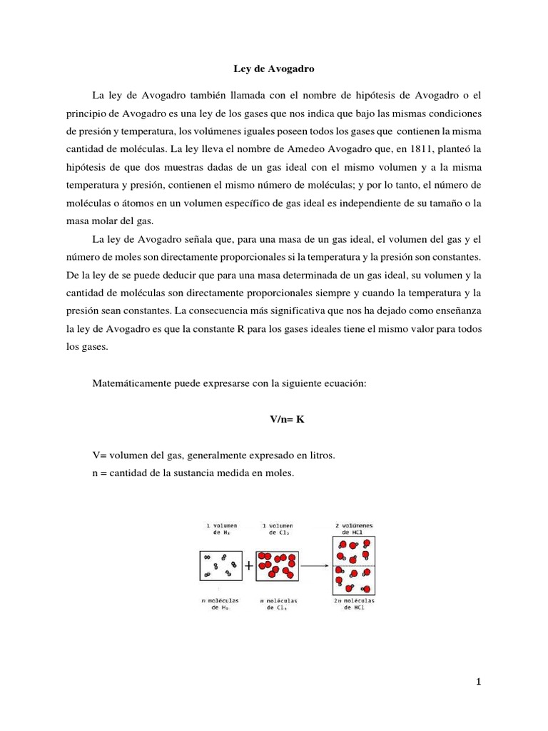 Ley de Avogadro | PDF | Mole (Unidad) | Gases