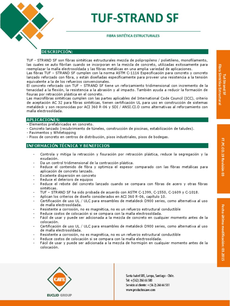 Fibras TUF-STRAND SF para Concreto | PDF | Hormigón | Materiales de ...