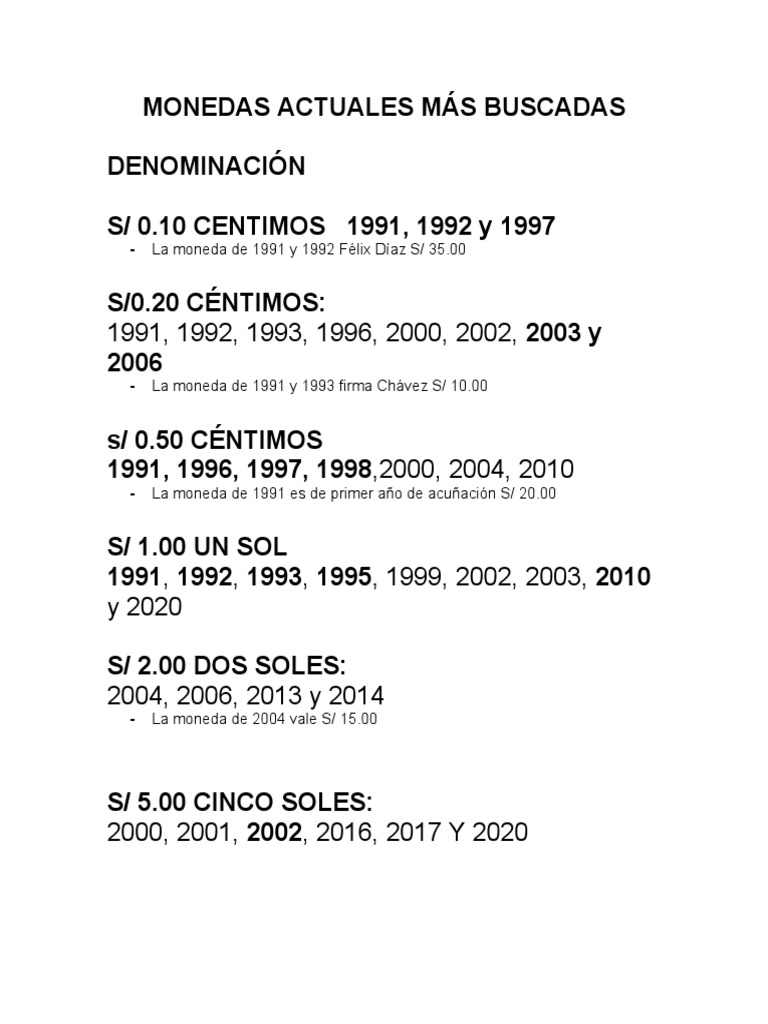 Monedas Peruanas Más Buscadas 2023 | PDF
