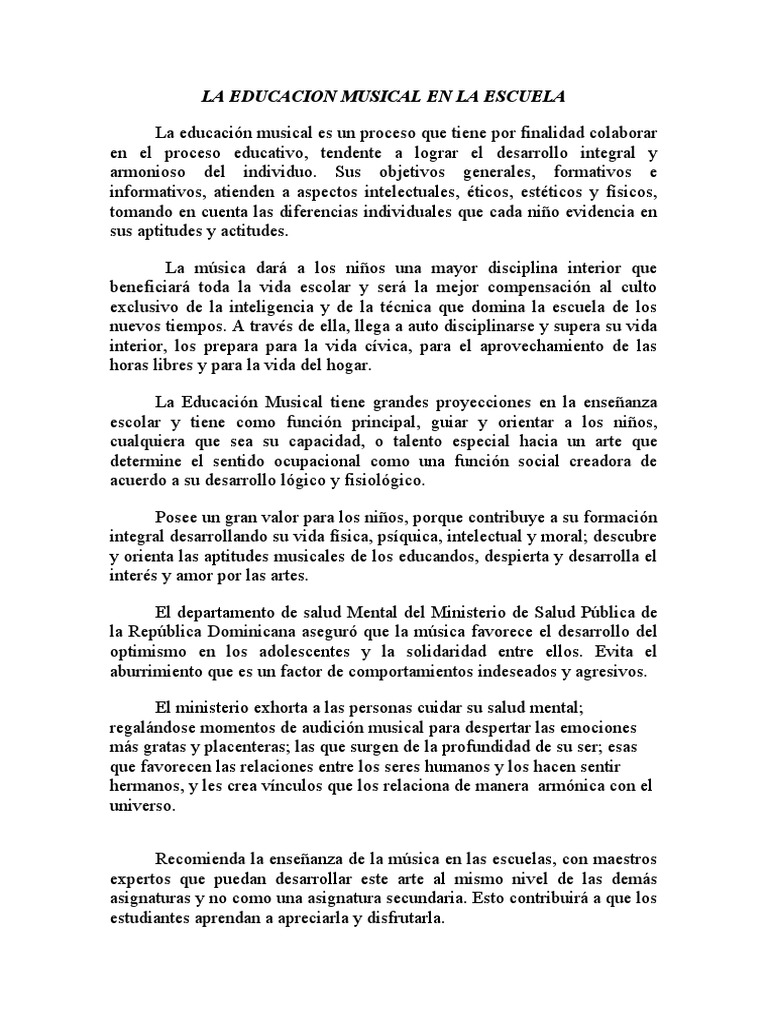 Importancia de la Educación Musical Escolar | PDF | Memoria | Aprendizaje