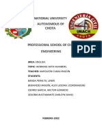 Area: English. Topic: Working With Numbers. Teacher: Napoleón Cubas Irigoín Students